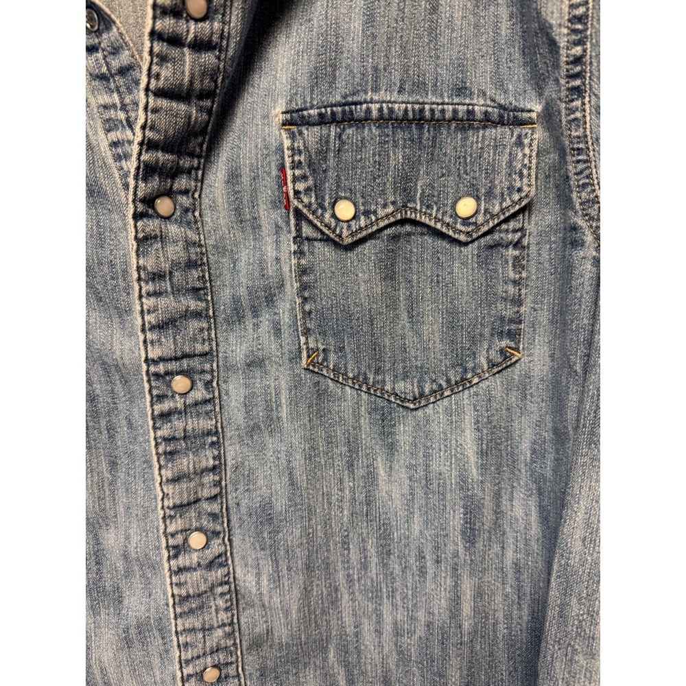 Levis Pearl Snap Denim Long Sleeve Blue Shirt Mens Western Red Tab Sz L - Picture 5 of 16